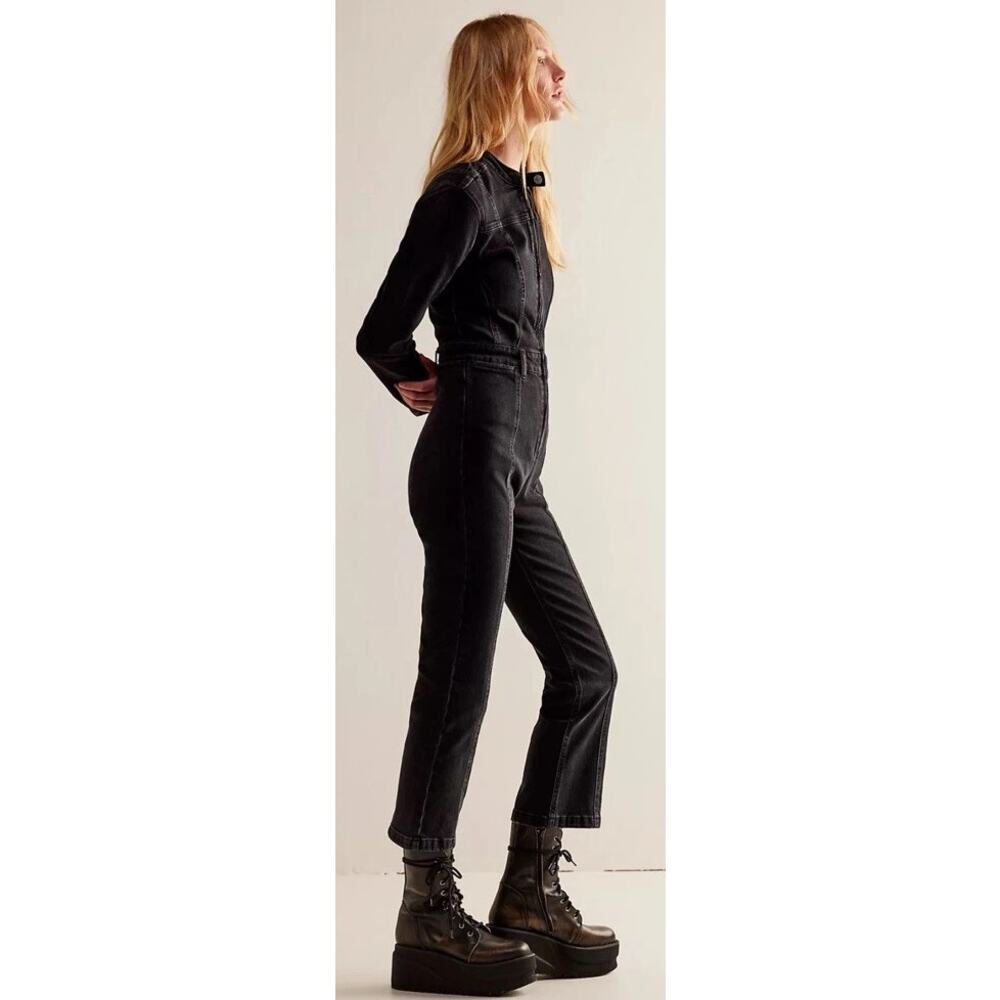 Free People We The Free JADED One-Piece Denim Moto Jumpsuit in Black S NWOT $168 - Picture 3 of 7